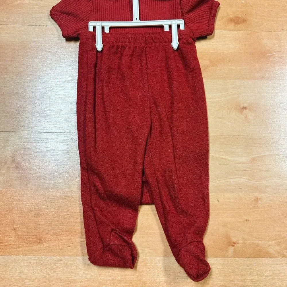 NWT Chick Pea Maroon 3-Piece Bodysuit Legging & Headband Outfit Set 6-9M